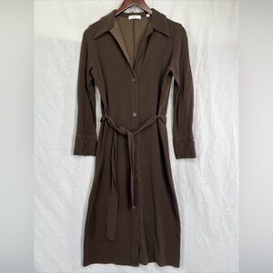 Vince Vintage Shirt Dress M Button Front Belted Midi Stretch Italian STAINED